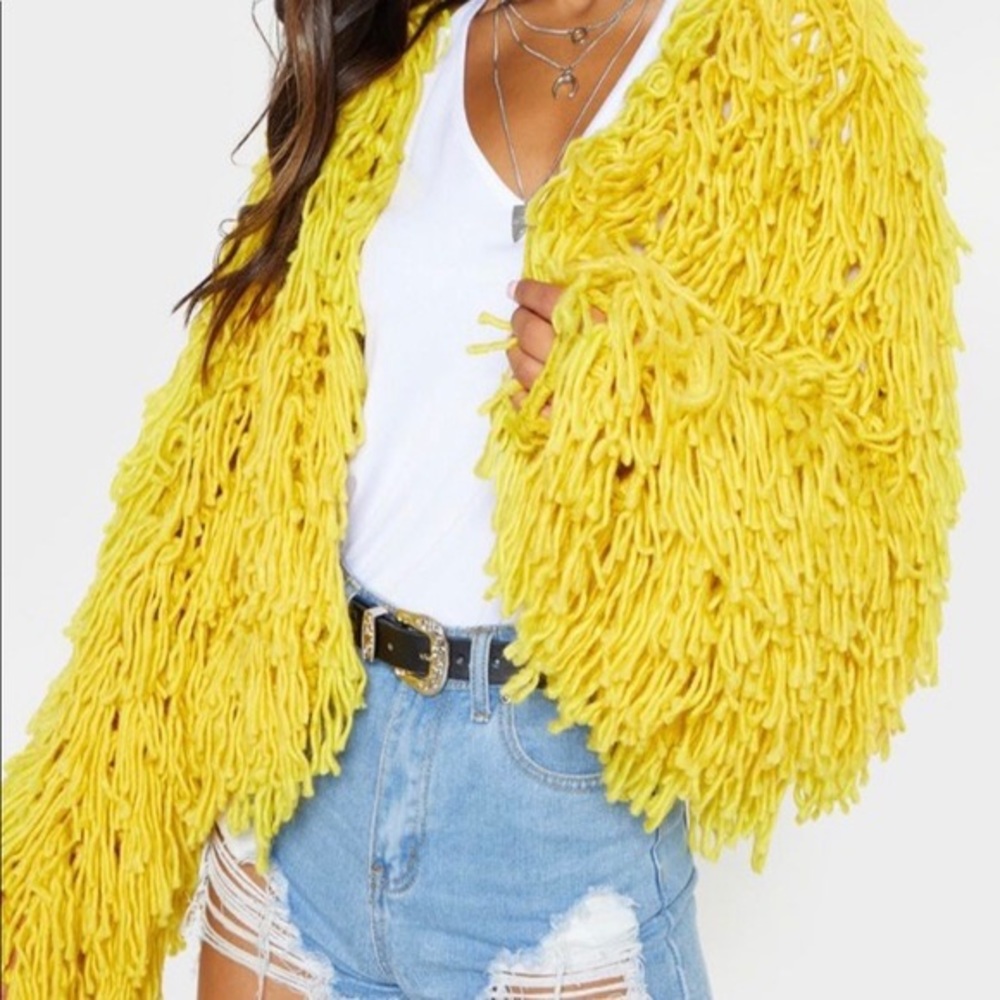 Pretty Little Thing yellow shaggy jacket